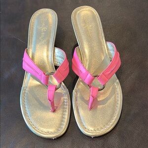 Lilly Pulitzer Pink and Gold Sandals with Shiny Straps